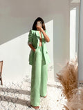 LLYGE Women Green Oversized Blazer ZBZA 2022 V Neck Pockets Long Sleeve Office Lady Jackets Linen Elegant Mujer Tops Blazer