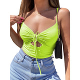Llyge Ladies Fancy  Camisole Tank Top Bow Cutout V Neck Tie Backless High Street Pullover Slim Fit Summer Short Casual Y2K Top