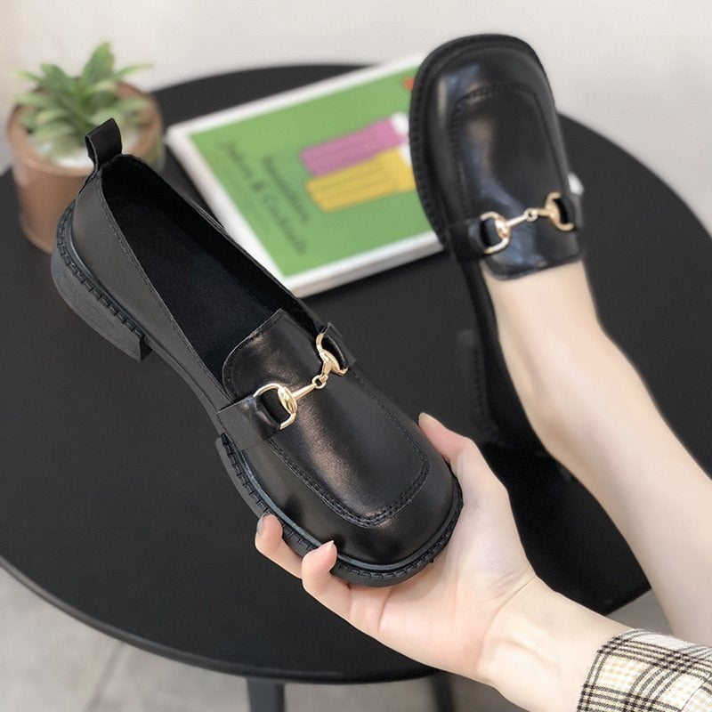 Llyge 2022 Spring And Autumn New Fashion Women's All-Match Thick Bottom British Style Small Leather Shoes Ladies Casual Loafer Shoes