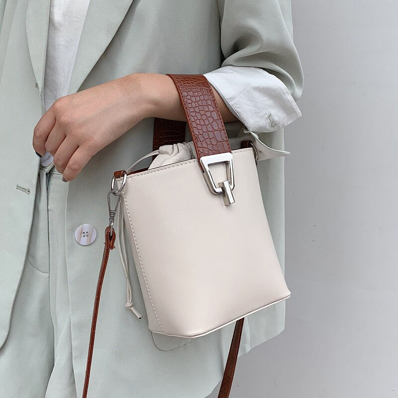 Llyge Bucket Bag Elegant Female Stone Pattern Tote 2022 New Quality PU Leather Women's Designer Handbag Lock Shoulder Messenger Bag