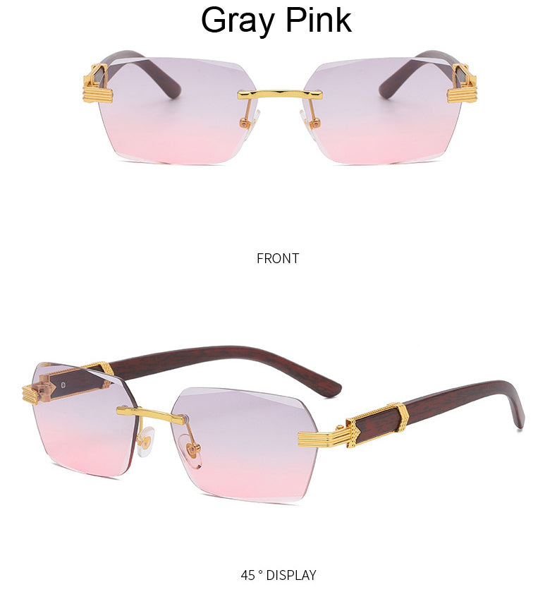 LLYGE Luxury Rimless Square Sunglasses Men Brand Designer Frameless Gradient Sun Glasses Women Fashion Vintage Wooden Oculos De Sol