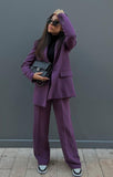 LLYGE 2024 Office Lady Solid Purple Oversized Long Blazer Women Long Sleeve V Neck Double Breasted Jackets Female Outwear