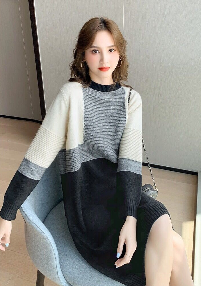 Llyge Women's Sweater Knitted One-Piece Dress Loose Knit Dresses For Women Autumn Winter 2023 Midi Vintage Korean Style Free Shipping