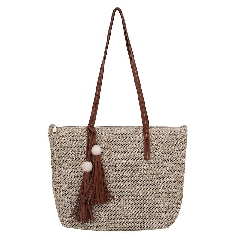 Llyge Straw Bags Women Handmade Woven Basket Tote Summer Boho Tassels Beach Holiday Travel Female Shoulder Handbags