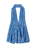 Women  Halterneck Backless Lace Up Printed Short Dress Elegant Ruffled Mini Skirt 2023 Summer New Fashion Party Beach Dress