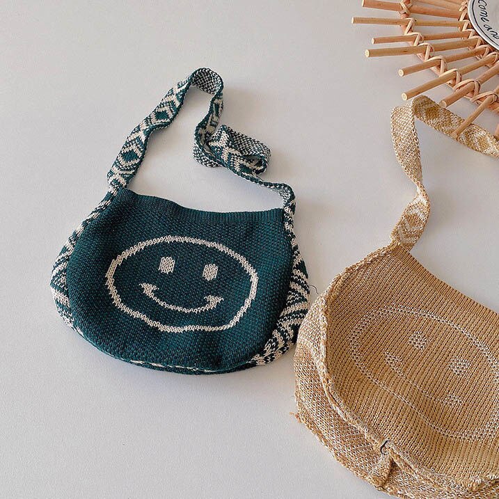 Llyge Smiley Children's Knitting Shoulder Bag Fashion Baby Girls Woolen Messenger Bags Lovely Boys Kids Purse Handbags Wallet Pouch