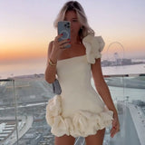 llyge 2023 Summer New Cross-border Women's Dress in Europe and the United States Ruffled Flower Bud Waist Collection Dress One Shoulde