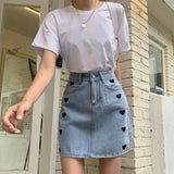 Llyge Women Denim A-Line High-Waist Skirts New Simple Love Short Skirts For Girls Summer Korean All-Match Loose High Street Skirts