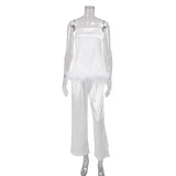 Llyge Pajamas Women 2 Piece Set Satin Spaghetti Strap Tops Sleeveless Casual Suit Female Sleepwear Sets With Pants