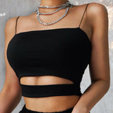 Llyge 2024 Fashion Slash Neck  Women Summer  Casual Sleeveless Cut-Out Short Tee Shirt Crop Top Vest Strap Tank Top Blouse
