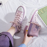 Llyge 2023 Spring New Women's Beggar Canvas Shoes High-Top Trend Plaid Stitching Casual Shoes Female Students Korean Version