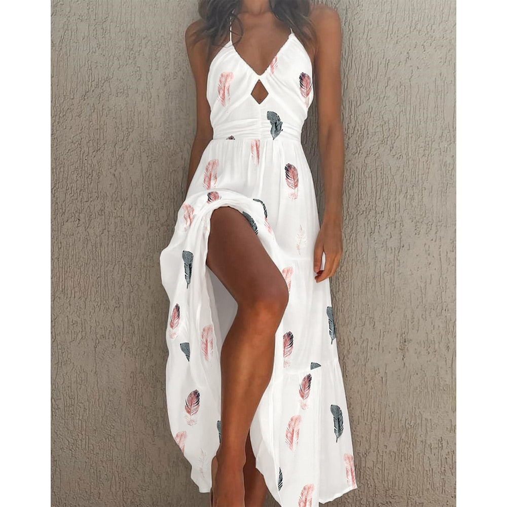 Llyge Ninimour Women Spaghetti Strap Cutout Halter Maxi Dress Summer Holiday Casual Beach Sundress Fashion  Long Dress  Robes