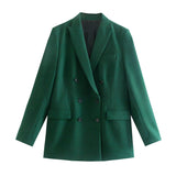 LLYGE Woman Elegant Dark Green Straight Blazer Suits 2023 Autumn Female Solid Basic Matching Set Ladies Medium Waisted Pants Suit