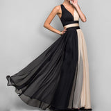 LLYGE Lady Chic Party Dress Sleeveless Pleated Dress Elegant High Waist Evening Maxi Dress Women Fashion Patchwork Black Slip Dress
