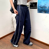 Llyge Blue Sports Wide Leg Pants Loose-Fitting Women New Casual All Match High Waist 2023 Autumn Chic Office Lady Trousers