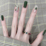 Llyge Fall Nail Wholesale Wearable Nails Green Forest Summer Fresh Removable Finished Nail 24pcs/pack With Wearing Tool