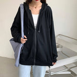 Llyge Women's Hip-Hop Streetwear Hooded Jacket Harajuku Korean Version Loose Thin Long-Sleeved Hooded 90S Streetwear Pockets Hoodies