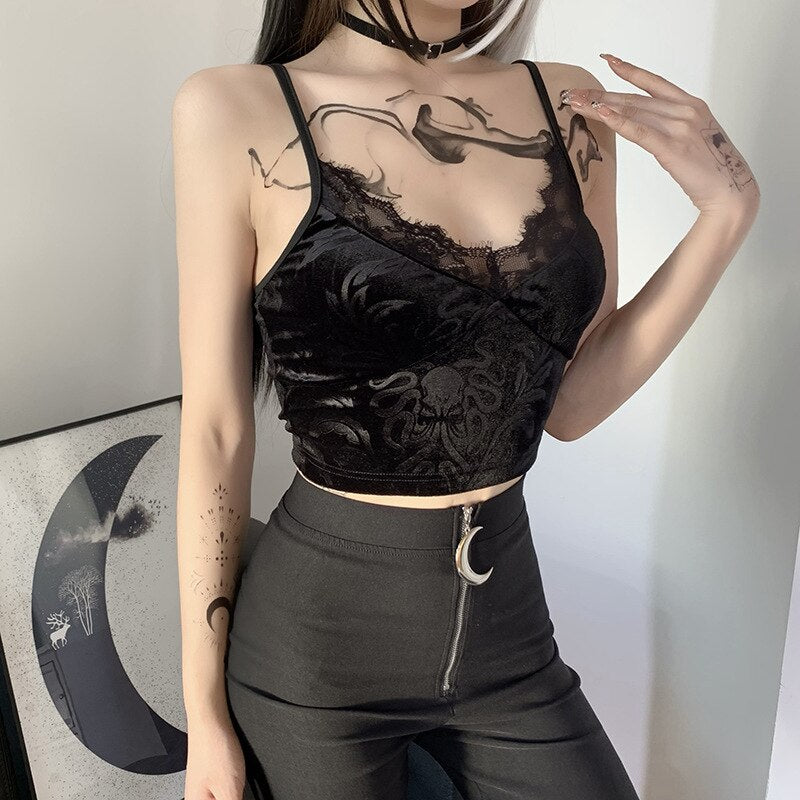 Llyge Gothic Y2k Women's Clothes Corset Tops Personality Lace Straps Suspender Solid Tank Top Summer  Navel Vest Street Clothing
