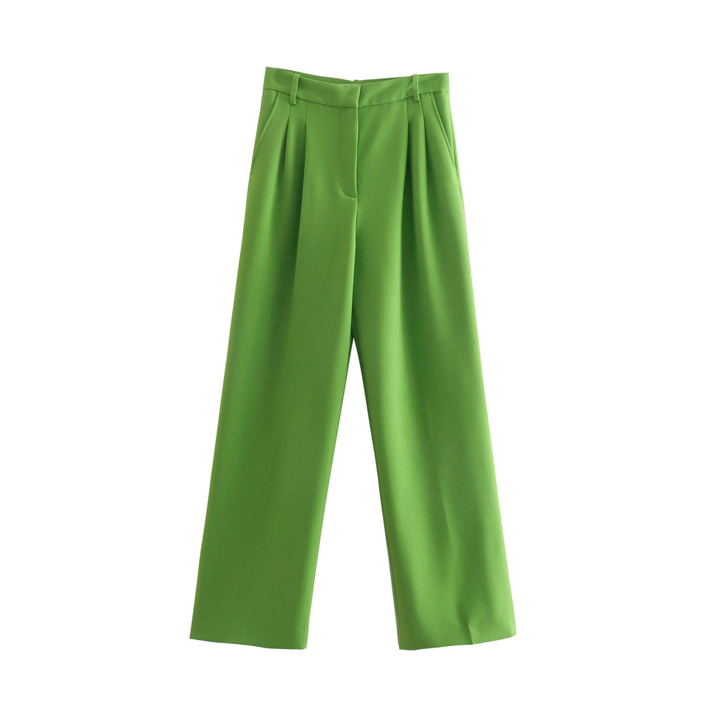 Women Fashion Green Trousers High Waist Solid 2022 Spring Summer Office Lady Elegant Ins Bodycon Casual Straight Pants