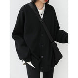 Llyge Casual And Versatile Loose V-Neck Medium Length Cardigan Coat  Folding Top