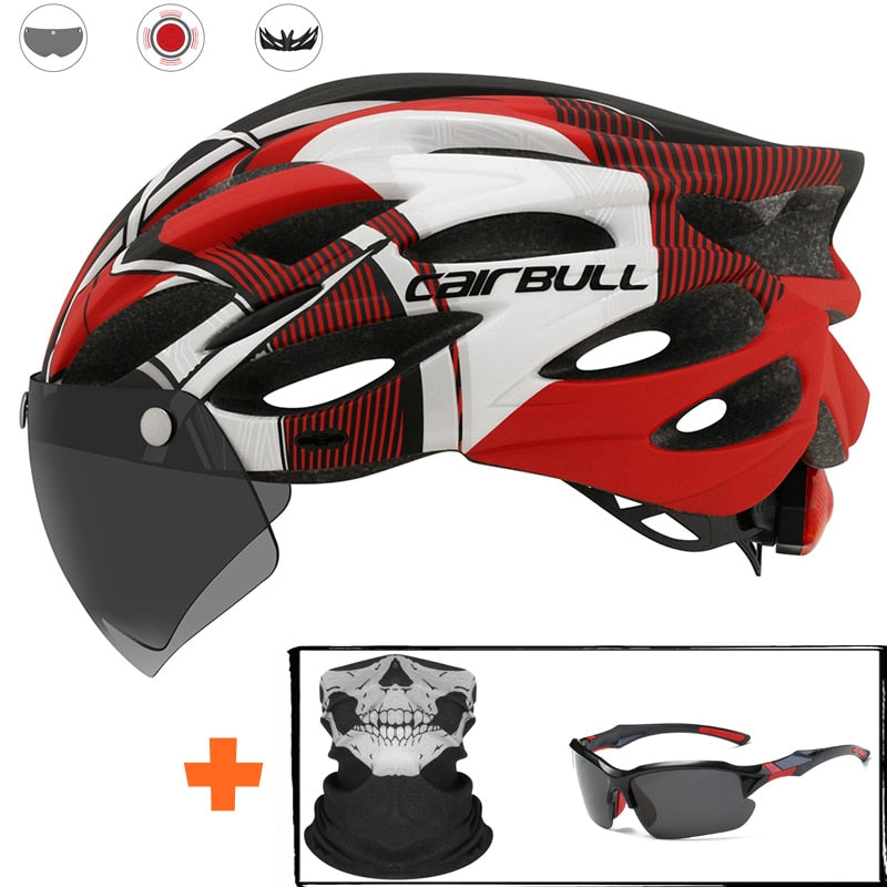 Llyge Ultralight Cycling Safety Helmet Outdoor Motorcycle Bicycle Taillight Helmet Removable Lens Visor Mountain Road Bike Helmet