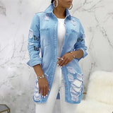 Llyge Women's Denim Jacket Street Daily Holiday Spring Summer Long Coat Casual Streetwear Jacket Long Sleeve Solid Color Stylish