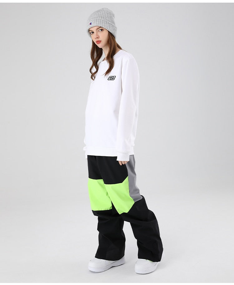 Llyge Ski Pants Veneer Loose Winter Snow Pants Windproof Waterproof And Warm Ski Trousers For Men And Women Stitching Ski Pants