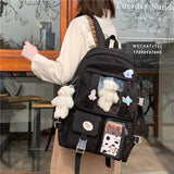 LLYGE Cute Women Backpack Waterproof Large Capacity Nylon College Schoolbag Female Laptop Lady Girl Travel Kawaii Black Book Bags