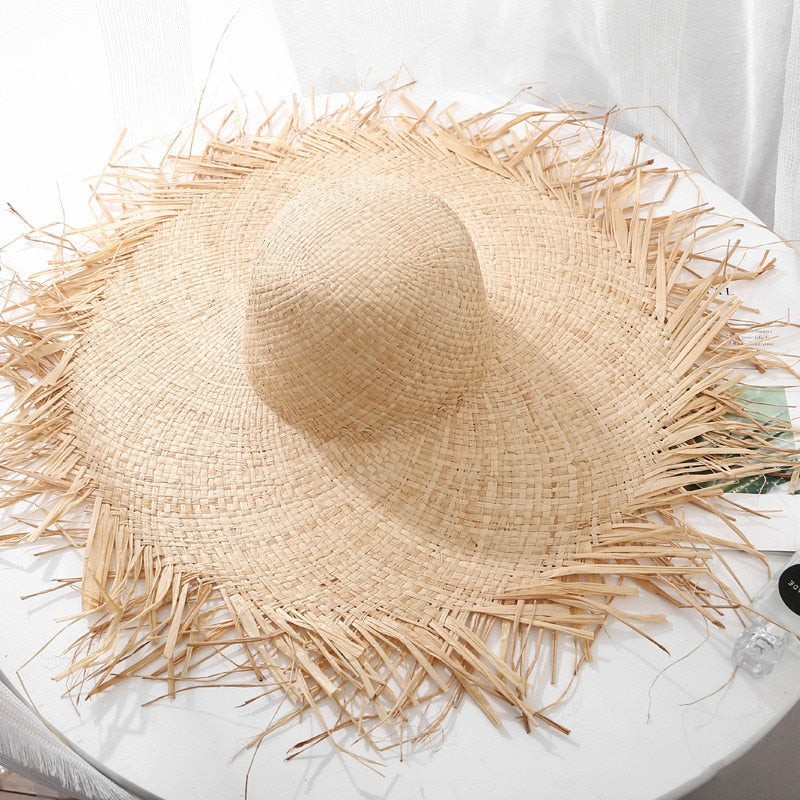 LLYGE Women Summer Natural Raffia Straw Hat Ladies Fashion Ribbon Floppy Shading Panama Wide Brim Sun Hats Vacation Travel Beach Hat