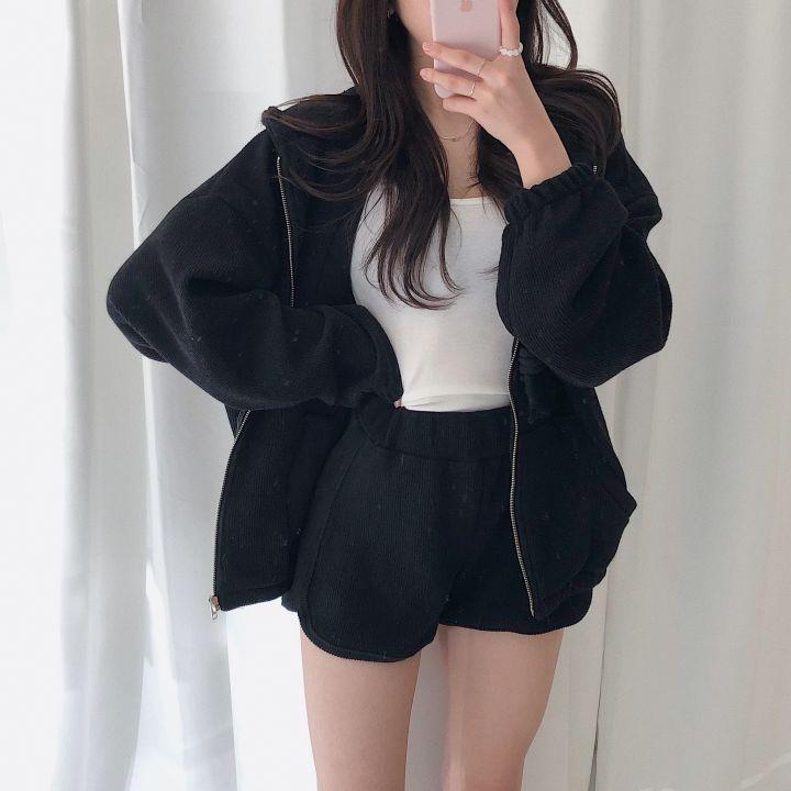 Women Tracksuit Spring New Two Piece Sets Casual Long Sleeve Hoodies Zipper Sweatshirt Shorts Pant Suit Female Outfits