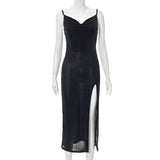 LLYGE Elegant Backless  Slit Straps Prom Long Dresses For Women's Party Evening Black Bodycon Slip Maxi Dress Summer Woman Clothes