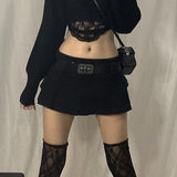 Llyge Pastel Goth Low Waist Black Micro Skirts Y2K Streetwear Pockets Patchwork A-Line Skirt E-Girl Aesthetics Outfits Zipper