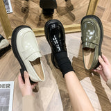 Solid Color Slip on Loafers Casual Shoes Women Winter Round Toe Moccasins Leather Flats Comfy Ballet Shoes Woman Plus Size