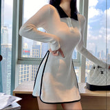 Llyge Women's Sweater Knit Dress Short  Casual Knitted Dresses For Women Autumn Winter 2023 Fashion White With Free Shipping Mini