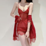 LLYGE 2023 Ice Silk Pajamas With Breast Pad Ladies Summer 2023 New Sexy Strap Lace Nightdress Pure Wind Nightgown French