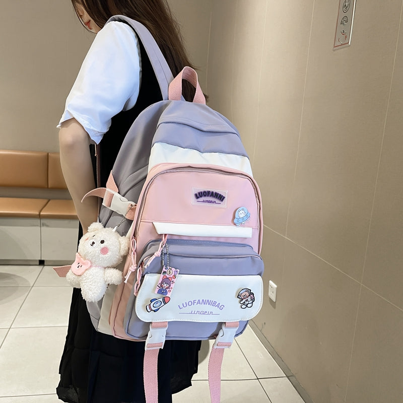 LLYGE Fashion Women Backpack Cute Nylon Waterproof Set Bag Rucksack Teens Kawaii Bookbag For Girls Schoolbag Travel Mochila