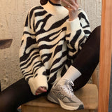 Llyge Autumn Winter Top 2023 New Korean Zebra Print Loose Lazy Wind Pullover Warm Long Sleeve Bottomed Sweater