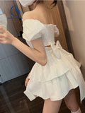 Llyge White Short Party Dress  Korea Fashion Casual Elegant Mini Dress Ruffle Kawaii Lolita Even Party Y2k Dress Summer 2023 Women