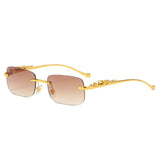 LLYGE Luxury Rimless Square Sunglasses Women Brand Designer Frameless Gradient Sun Glasses Fashion Vintage Metal Leopard Oculos