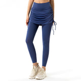 Llyge 2023  Side Drawstring Yoga Pants for Woman Gym Fitness 2 In 1 High Waist Skirt Sport Leggings Women Casual Sports Tights