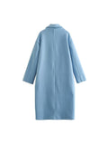 Llyge Woman Sweet Blue Long Wool Coat 2023 Winter Casual Loose Warm Coats Ladies Oversized Outwear