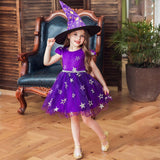 LLYGE Children Witch Cosplay Costume Set Toddler Girl Halloween Dress Up Dress Kids Star Print Princess Dress Girl Halloween Costume