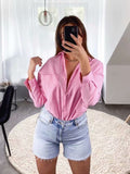 LLYGE 2023 Women Chic Green Oversized Long Autumn Shirts Solid Single Button Casual Blouses Long Sleeve Elegant Mujer Tops