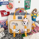 Llyge Women Cute Cow Backpack Female Student College Schoolbag Girl Badge Multifunctional Backpacks Kawaii Ladies Waterproof Nylon Bag