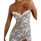 llyge French Platycodon Fairy Suspender Floral Sweet Split Dress Waist-tightening Thin Skirt Summer Dress Women 2023