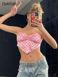 Llyge  Graduation party  Satin Y2k Crop Top Women Backless Lace Up Vest Summer New Arrivals Fashion Heart Print  Blouse Club Beach Tanks and Camis