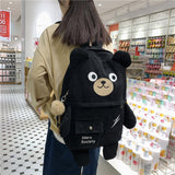 Llyge Japanese Corduroy Bear Backpacks For Cute Women Multi-Pockets School Bags Large Capacity Backpack Teenger Girls Schoolbag Female