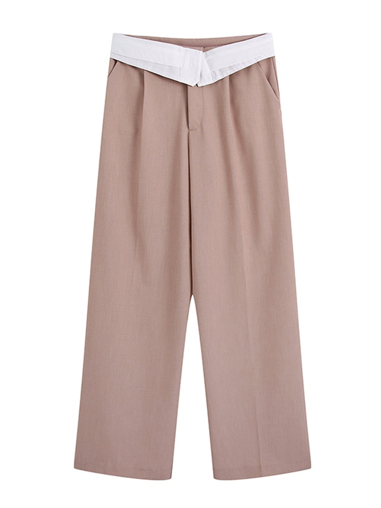 Loose Casual High Waist Wide Leg Pants For Women Chic Elegant Fold Straight Pants 2023 Summer Female Fashion Suit Trousers