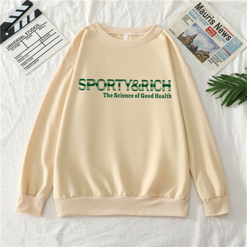 LLYGE 2023 Autumn American Vintage Sporty&Rich Letters Print White Cool Women Pullover Round Neck Cotton Loose Sport Couples Clothes