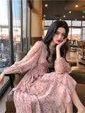 Llyge  Clothing Dresses Vestidos Print Korean Style Fashion New Long Sleeve Spring Chiffon 2023 Women